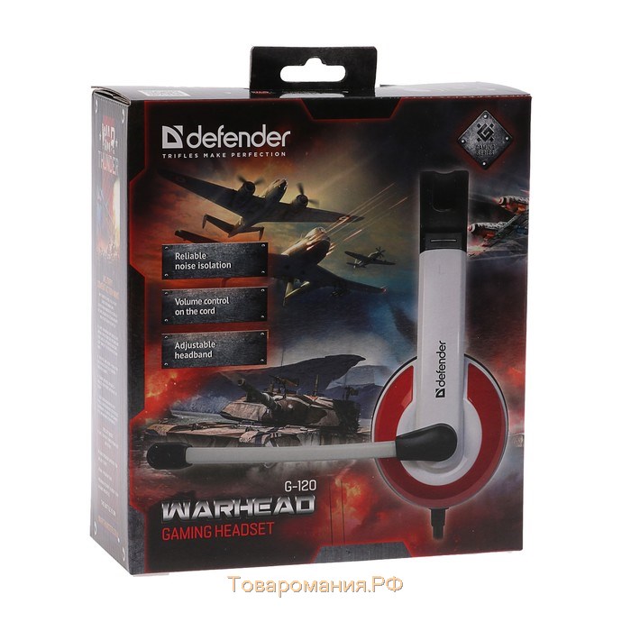 Наушники Defender Warhead G-120, игровые, полноразмерные, микрофон, 3.5мм, 2 м,черно-красные