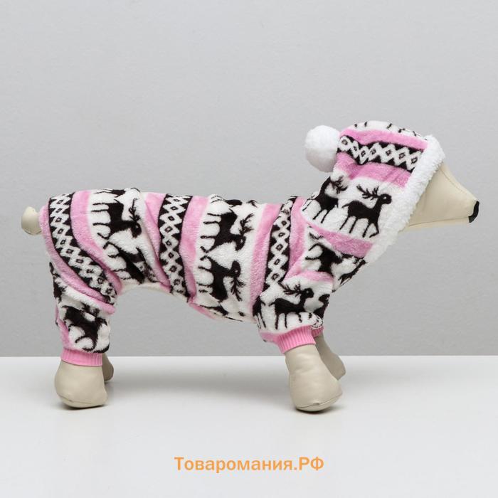 Комбинезон "Олени" с капюшоном, размер S  (ДС 20 см, ОГ 27 см, ОШ 24 см), розовый