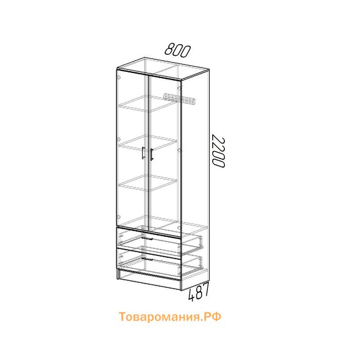 Шкаф двухстворчатый прямой «Дуэт», 2 ящика, 800×480×2200 мм, цвет венге/лоредо