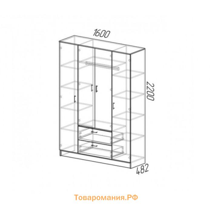 Шкаф четырехстворчатый «Квадро», 1600×487×2200 мм, цвет ясень шимо