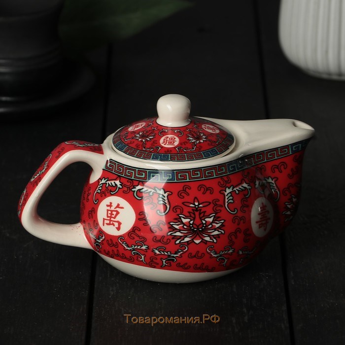 Чайник керамический заварочный с металлическим ситом «Лотос», 200 мл, цвет красный