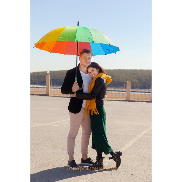 Зонт - трость полуавтоматический «Радуга», эпонж, 16 спиц, R = 61 см, разноцветный