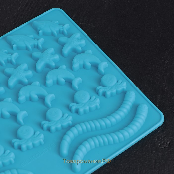 Форма для мармелада «Морские сладости», силикон, 22,3×17,2 см, 32 ячейки (2,7×2 см), цвет голубой