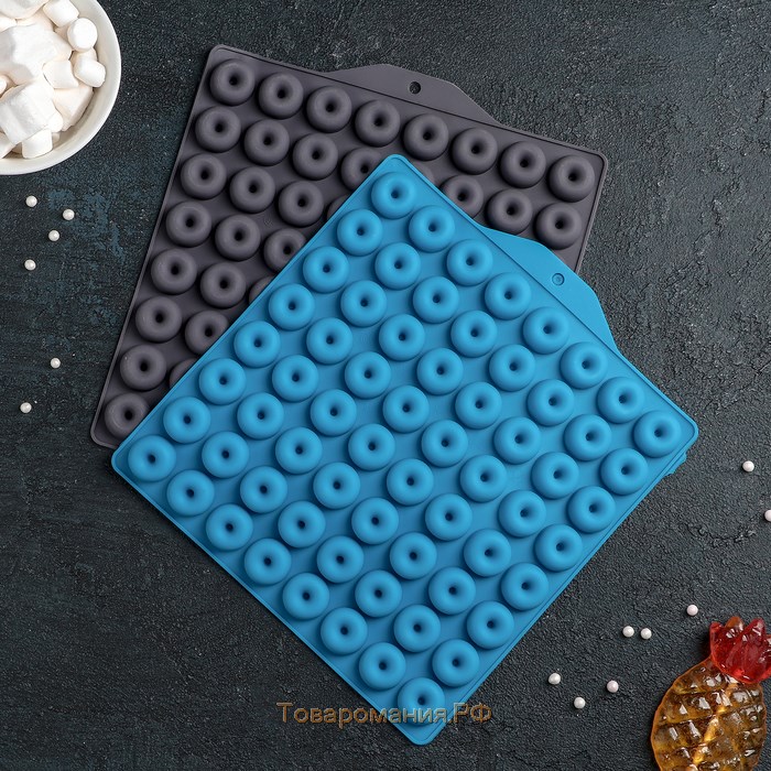 Форма для мармелада «Пончики», силикон, 21,5×20 см, 64 ячейки (d=2 см), цвет МИКС