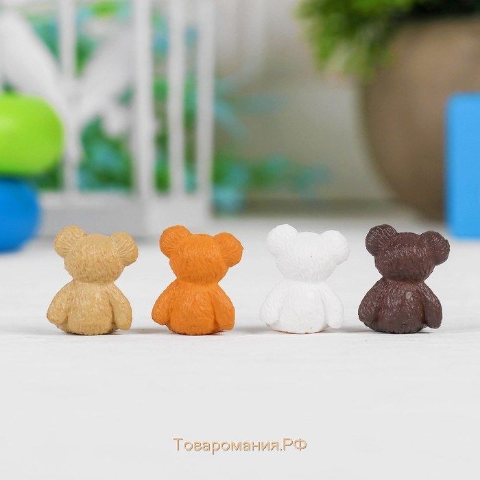 Миниатюра кукольная «Мишка», набор 4 шт, размер 1 шт: 1,8×1,4×1,1 см, цвета МИКС