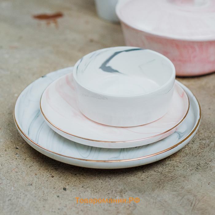 Тарелка керамическая пирожковая «Мрамор», d=15 см, цвет розовый
