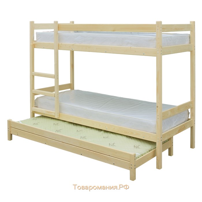 Двухъярусная кровать с выдвижным спальным местом 3 в 1, 800 × 2000 мм, 800 × 1900 мм, сосна