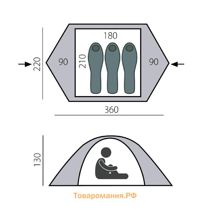 Палатка BTrace Solid 3, двухслойная, 3-местная, цвет зелёный