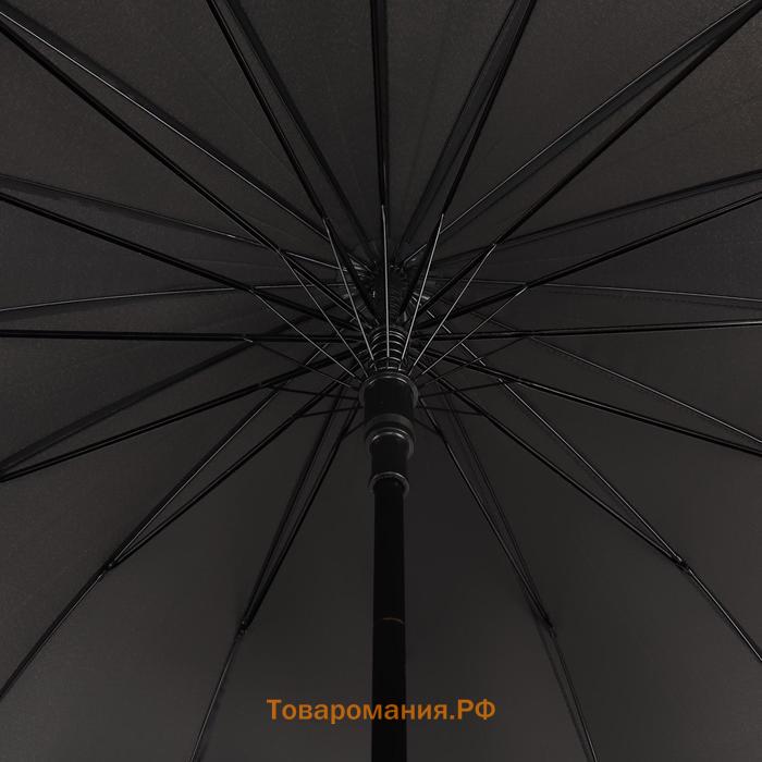 Зонт - трость полуавтоматический «Однотонный», 16 спиц, R = 59 см, цвет чёрный