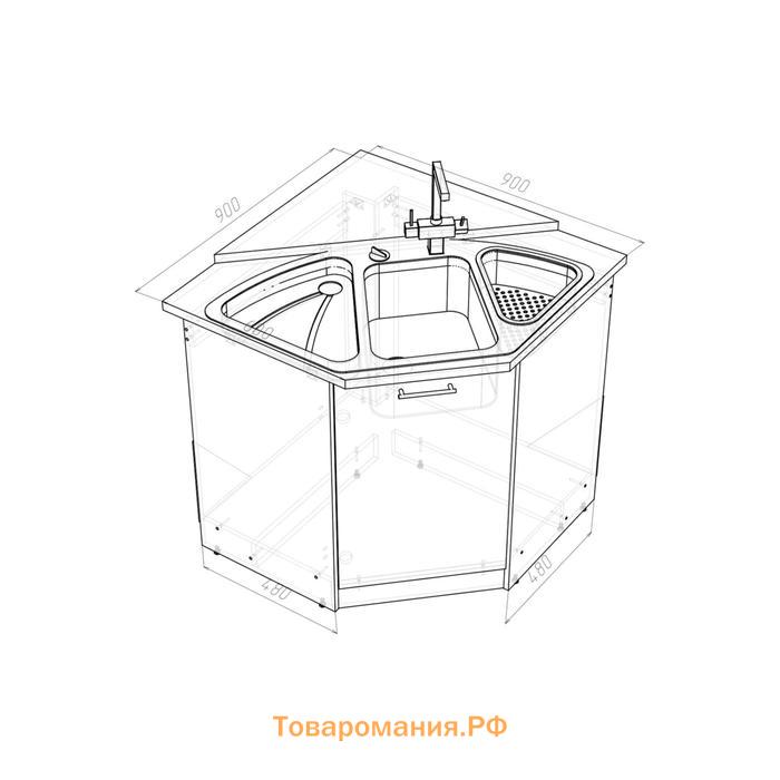 Шкаф напольный Кира 900х900х850 под мойку угловая с двер венге/Квадро шимо темный/малага