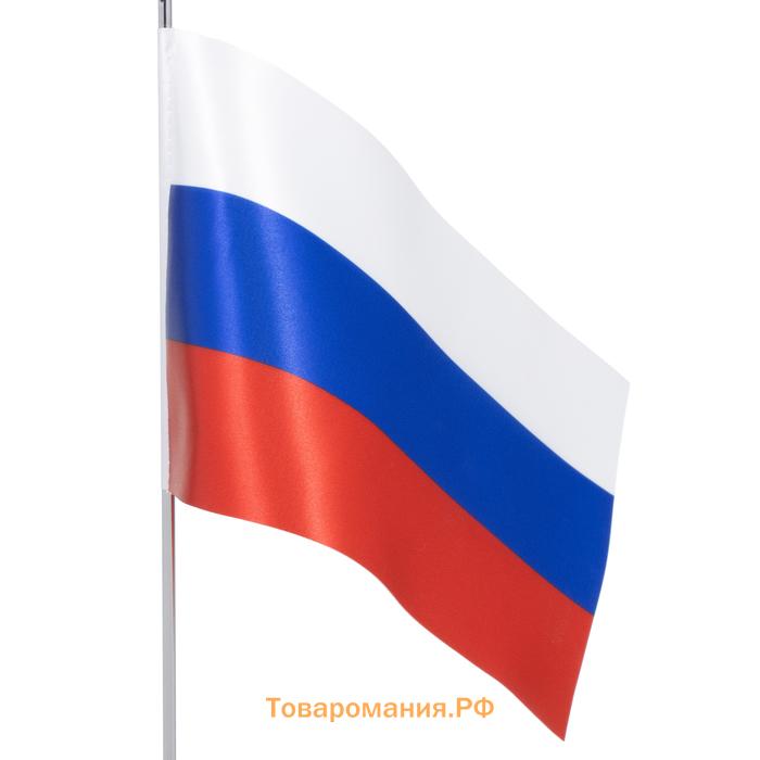 Флагшток настольный с флагом России, круг 2 × 7 см, 30×7 см, серебро