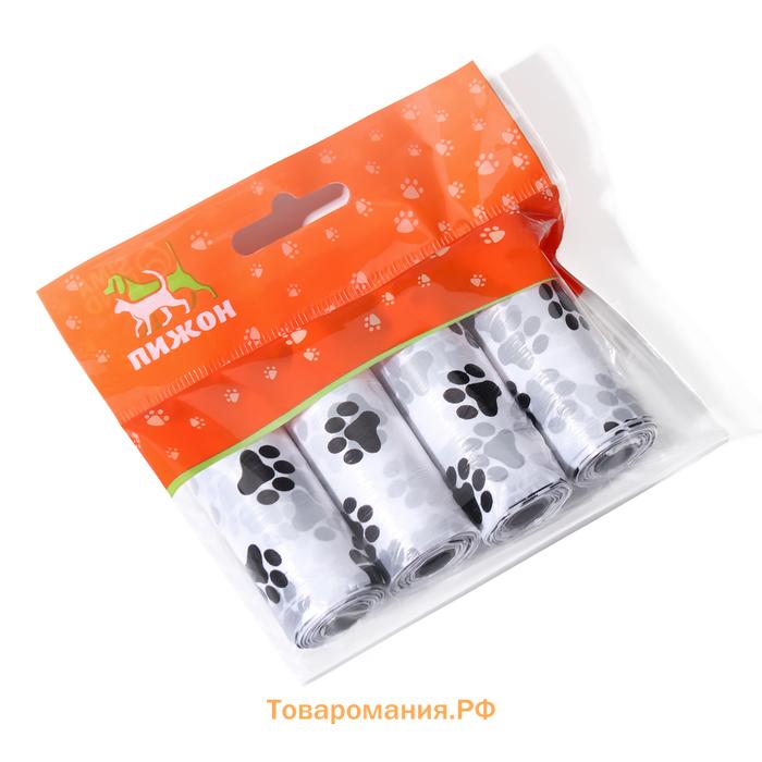 Пакеты для уборки за собаками с печатью (4 рулона по 15 пакетов 29х21 см), белый