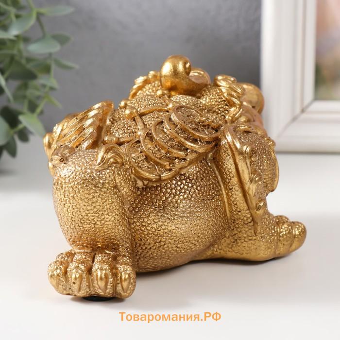 Нэцкэ фигурка «Золотая жаба с монетой», полистоун, золотой, 15.7×12×9.5 см