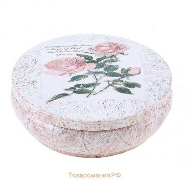 Шкатулка круглая "Розы на кремовом" 13,5х4,5 см