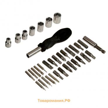 Отвертка с набором бит и головок ЛОМ, пластиковая рукоятка, 36 предметов