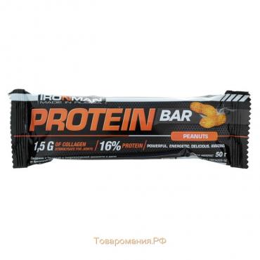Россия "IRONMAN" Батончик "Protein Bar" с коллагеном, 50 г (Орех / тёмная глазурь)