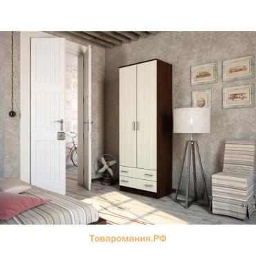 Шкаф двухстворчатый прямой «Дуэт», 2 ящика, 800×480×2200 мм, цвет венге/лоредо