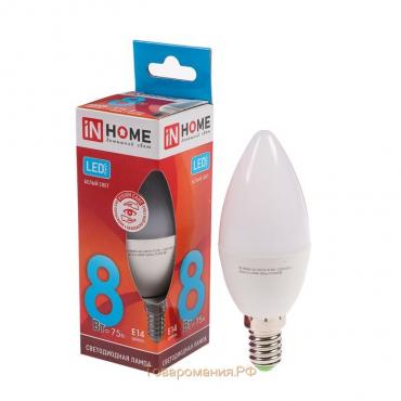 Лампа светодиодная IN HOME LED-СВЕЧА-VC, Е14, 8 Вт, 230 В, 4000 К, 760 Лм