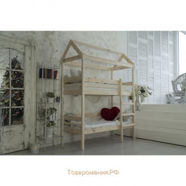 Детская двухъярусная кровать-домик Baby-house, 700×1900, массив сосны, без покрытия