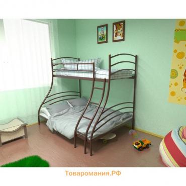 Двухъярусная кровать «Глория», 120 × 200 см, металл, лестница справа, цвет коричневый