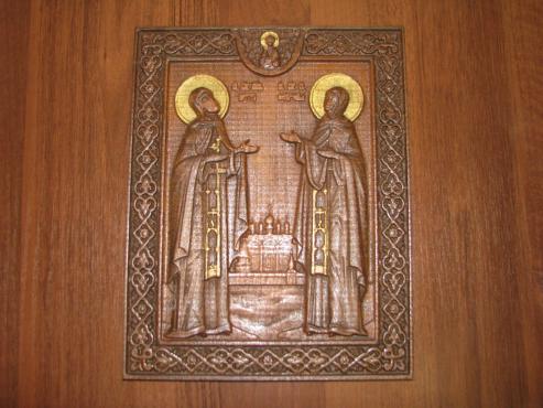 Икона резная Святые Петр и Феврония