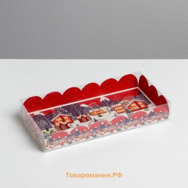 Коробка для кондитерских изделий с PVC крышкой «Карусель», 10.5 х 21 х 3 см